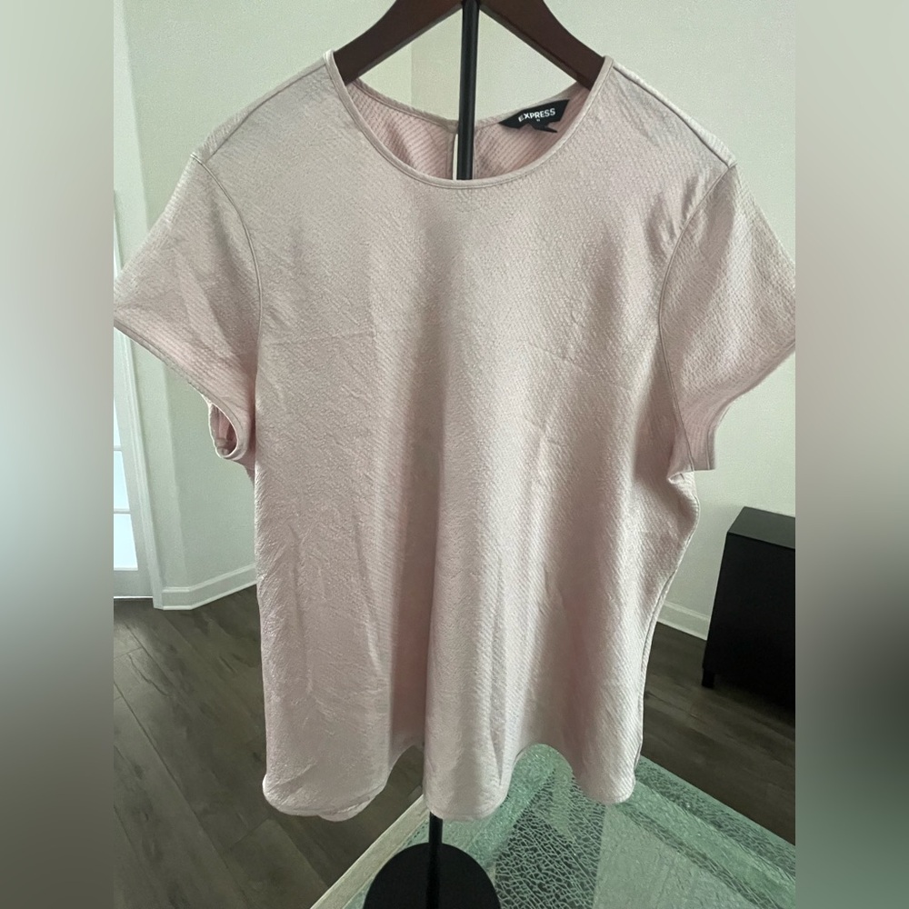Express Light Pink Satin Textured Short Sleeve Blouse